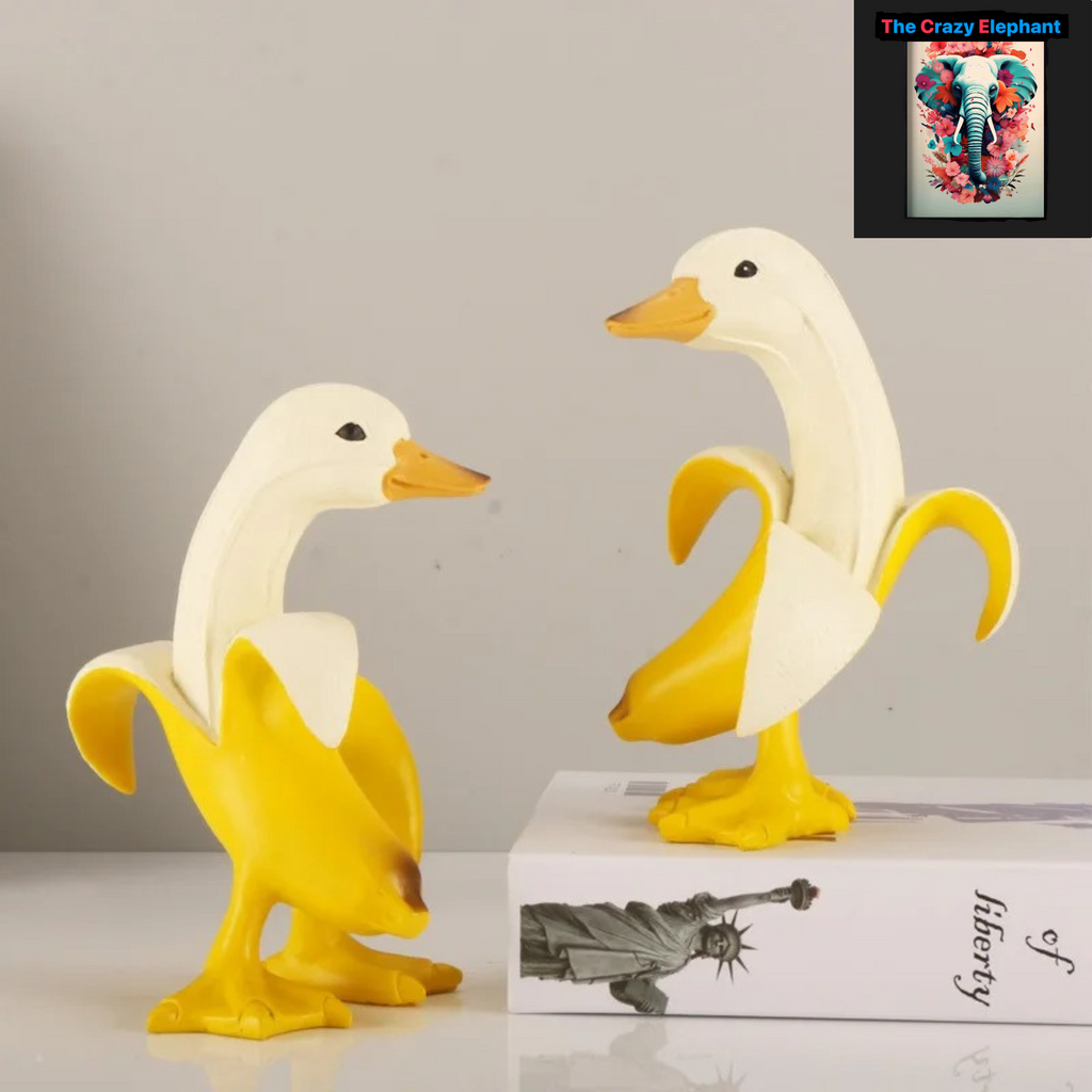 Cartoon Banana Duck Figurine: Funny Resin Animal Sculpture